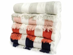 The Holiday Beach Towel - Sage Capri Stripe